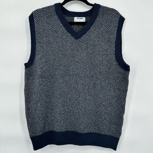 Old Navy Sweater Vest Gray Blue Herringbone‎ V-neck Size Medium NWT